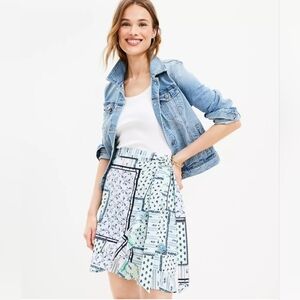 LOFT Blue & Black Floral Ruffle Wrap Skirt, Women's 4. NWOT Cottagecore